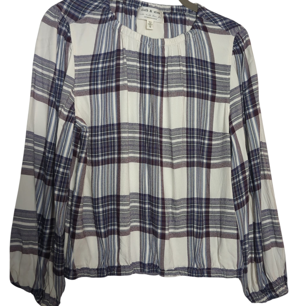 Cloth And Stone Medium Black White Plaid Long Sleeve Crop Top Boho Western Soft
